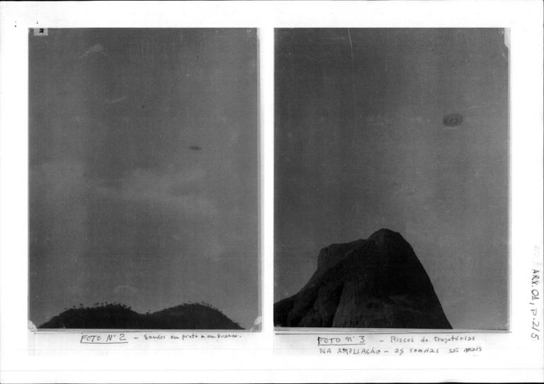 Photos that two Brazilian journalists in 1952 said they took of an unknown flying object.